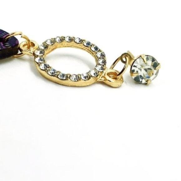 NWT Gold-Tone Rhinestone Painted Wood Dangle Earrings - Picture 2 of 8